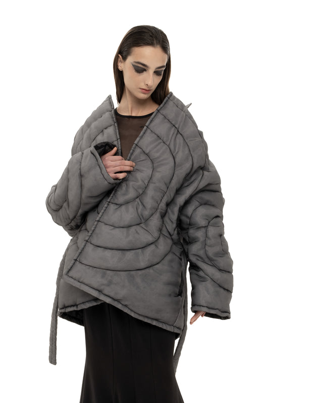 RETENTION BLACK ORGANZA PADDED OVERSIZED QUILTED COAT