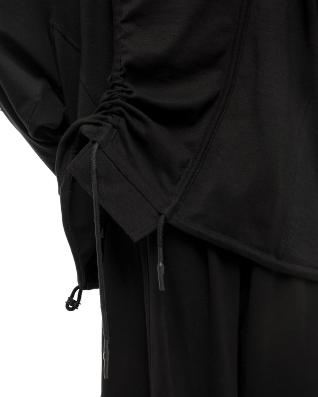 RETENTION BLACK OVERSIZED HOODED GATHERED DRAWSTRINGS SWEATSHIRT