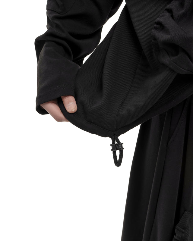 RETENTION BLACK OVERSIZED HOODED GATHERED DRAWSTRINGS SWEATSHIRT