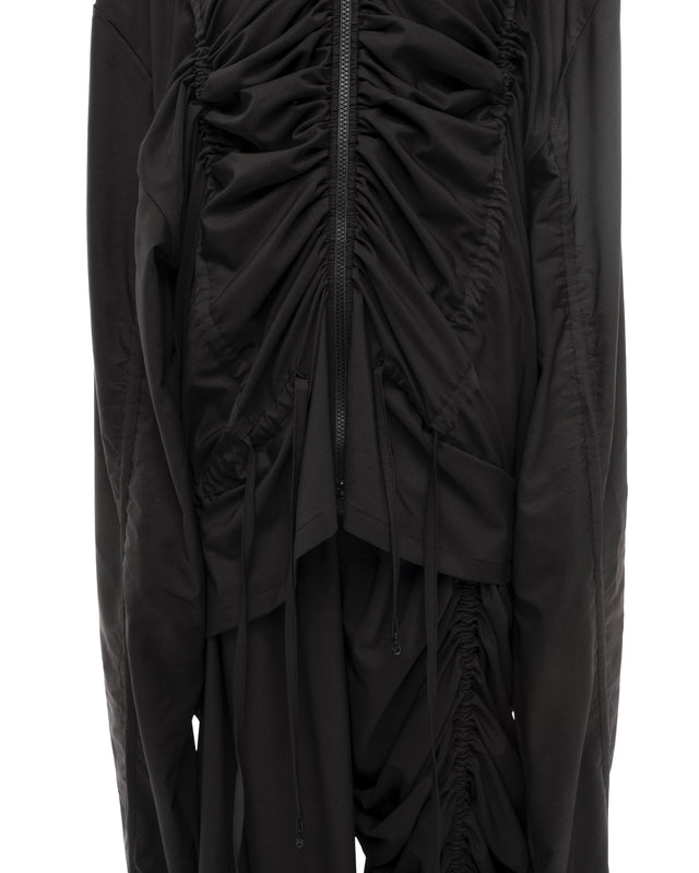RETENTION BLACK OVERSIZED GATHERED DRAWSTRINGS ZIP UP JACKET
