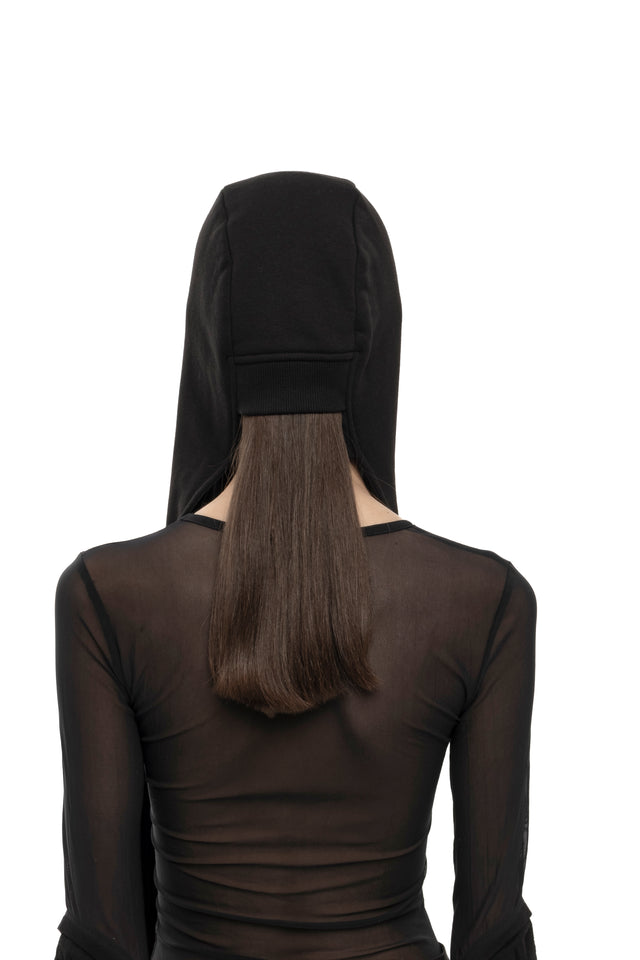 RETENTION BLACK HAT WITH EXTENDED LONG SCARF PANEL