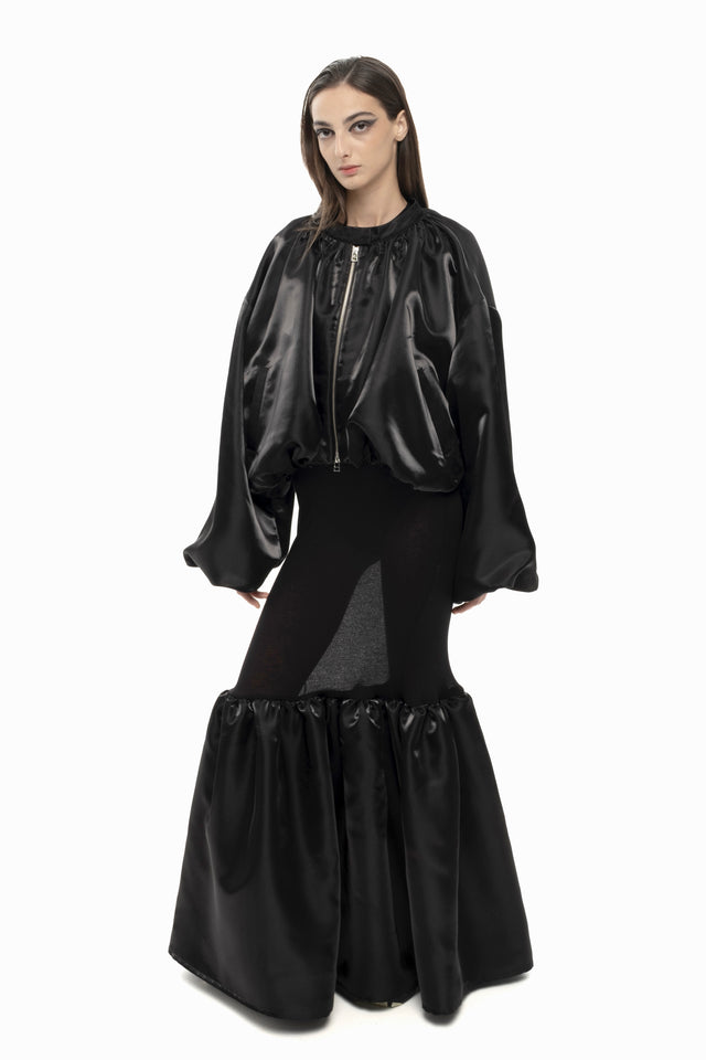 RETENTION BLACK LIQUID CROPPED BOMBER JACKET
