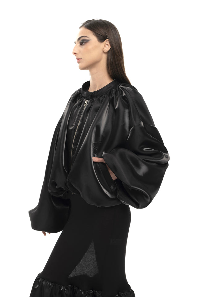 RETENTION BLACK LIQUID CROPPED BOMBER JACKET