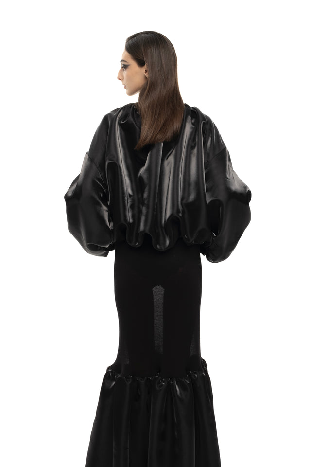 RETENTION BLACK LIQUID CROPPED BOMBER JACKET