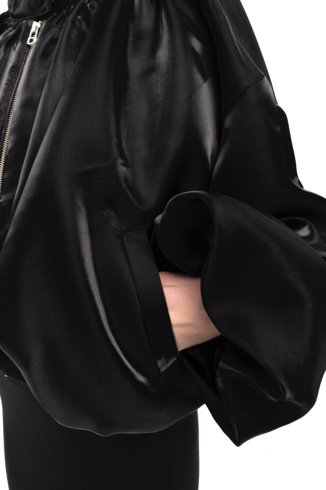 RETENTION BLACK LIQUID CROPPED BOMBER JACKET