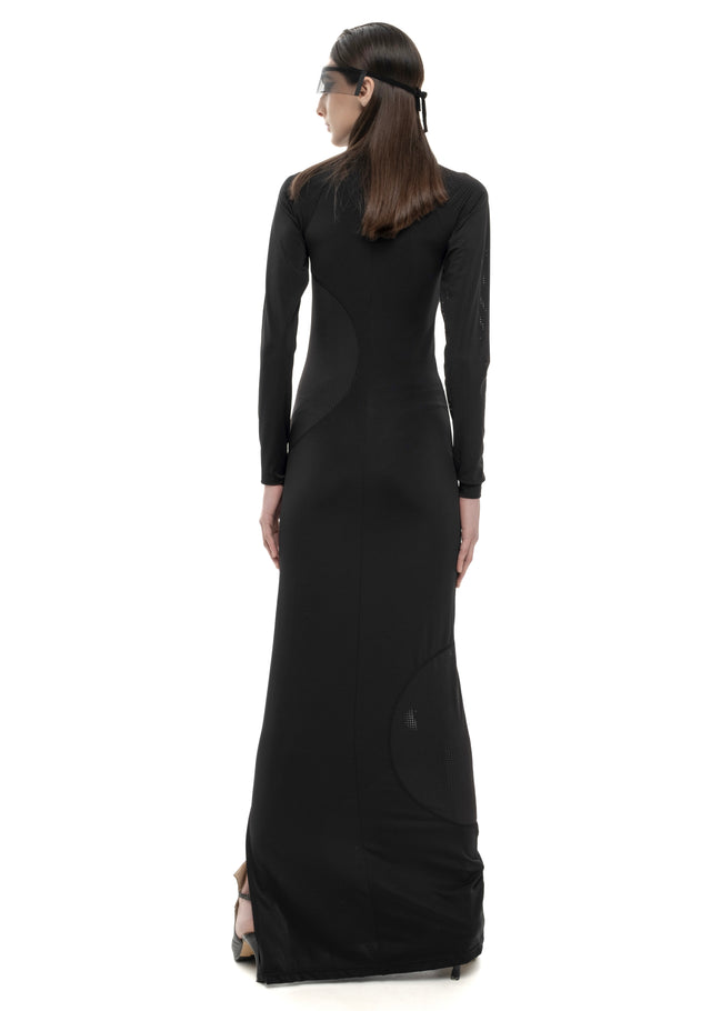 RETENTION BLACK LONG-SLEEVED, FORM-FITTING DRESS WITH SEMI-SHEER TEXTURAL DETAILS