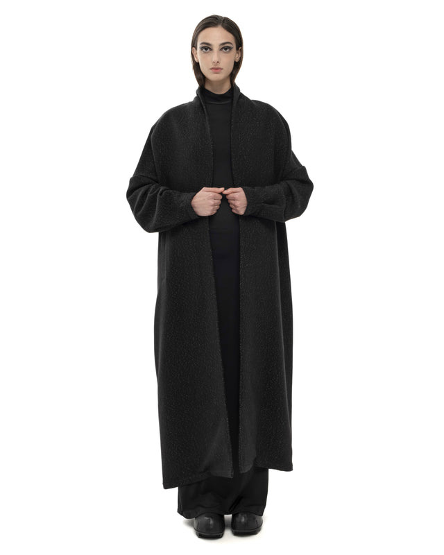 RETENTION BLACK MAXI LOOSE DROP-STILL SILHOUETTE JACKET