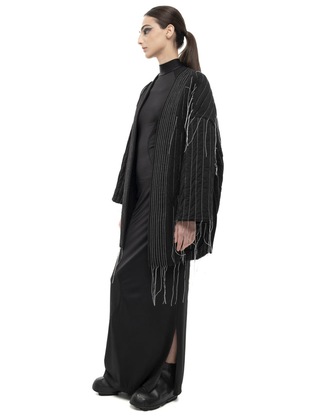 RETENTION BLACK PADDED QUILTED REVERSIBLE KIMONO COAT