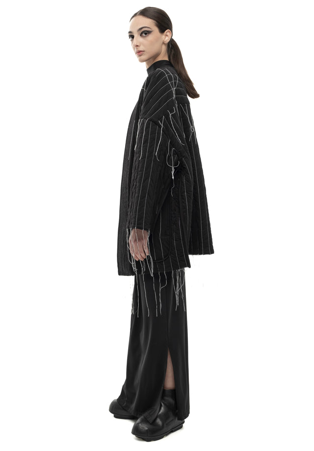 RETENTION BLACK PADDED QUILTED REVERSIBLE KIMONO COAT