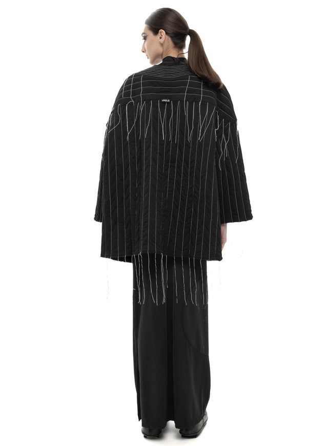 RETENTION BLACK PADDED QUILTED REVERSIBLE KIMONO COAT
