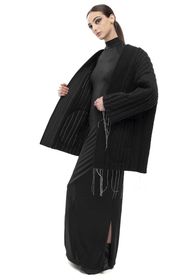 RETENTION BLACK PADDED QUILTED REVERSIBLE KIMONO COAT