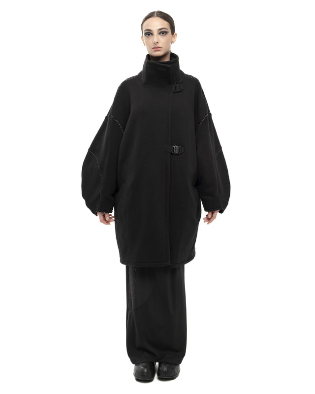 RETENTION BLACK OVERSIZED MID-LENGTH BALLOON-SHAPE SLEEVES COAT