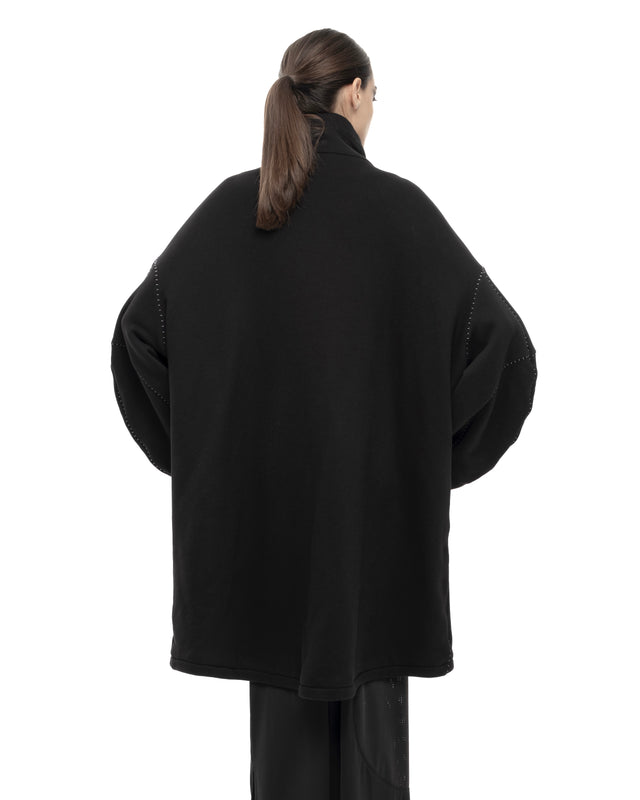 RETENTION BLACK OVERSIZED MID-LENGTH BALLOON-SHAPE SLEEVES COAT
