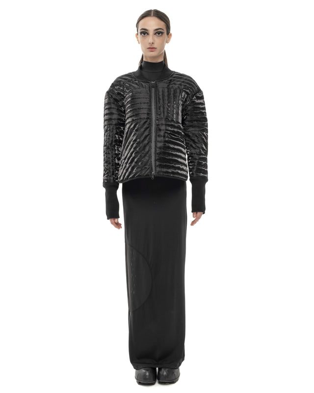 RETENTION BLACK PADDED LIQUID QUILTED CROPPED JACKET