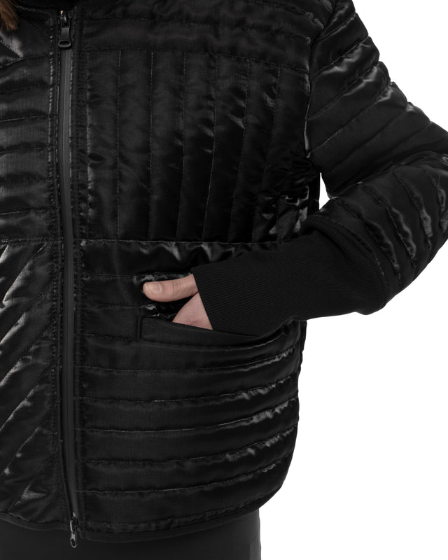 RETENTION BLACK PADDED LIQUID QUILTED CROPPED JACKET
