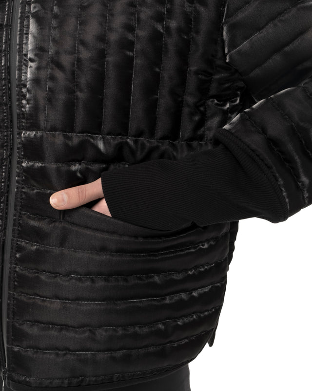 RETENTION BLACK PADDED LIQUID QUILTED CROPPED JACKET