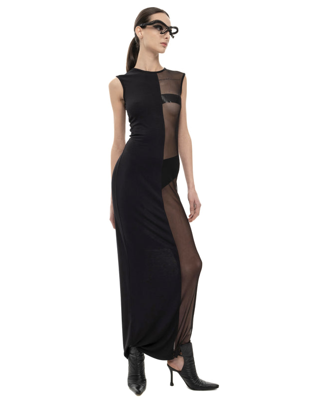 RETENTION BLACK SLEEVELESS HALF-AND-HALF MAXI DRESS
