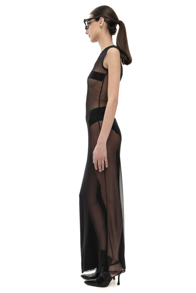 RETENTION BLACK SLEEVELESS HALF-AND-HALF MAXI DRESS