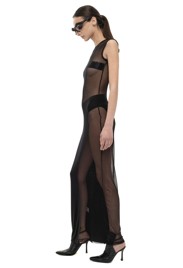 RETENTION BLACK SLEEVELESS HALF-AND-HALF MAXI DRESS