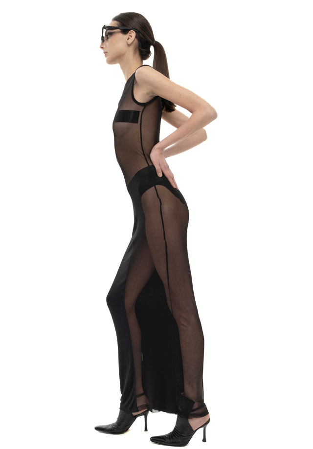 RETENTION BLACK SLEEVELESS HALF-AND-HALF MAXI DRESS