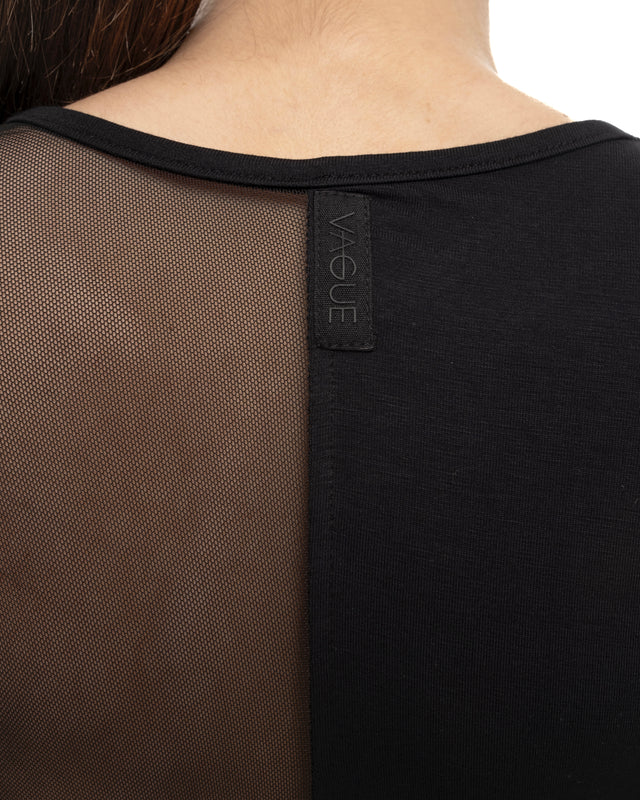 RETENTION BLACK SLEEVELESS HALF-AND-HALF MAXI DRESS