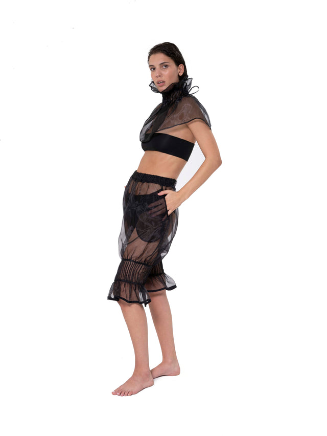 ÉTHER BLACK ORGANZA BLOOMER SHORTS