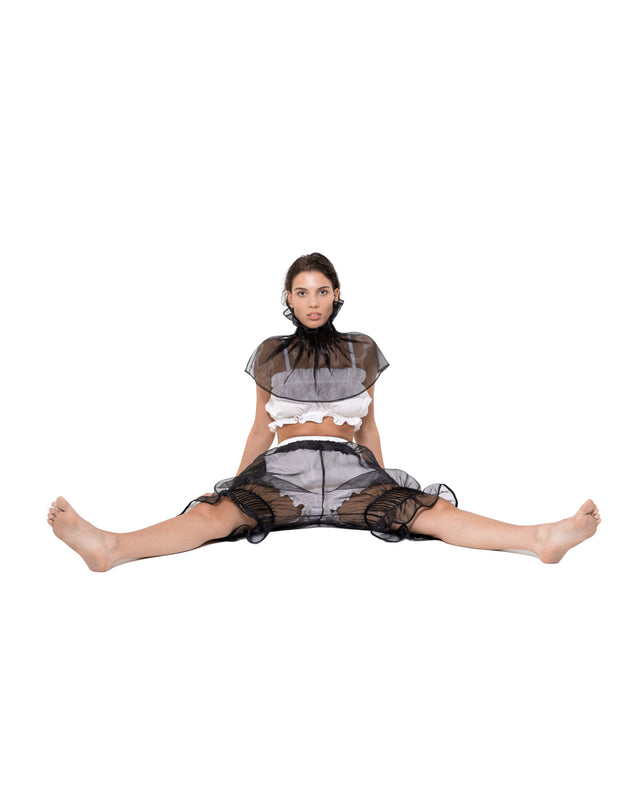 ÉTHER BLACK ORGANZA BLOOMER SHORTS