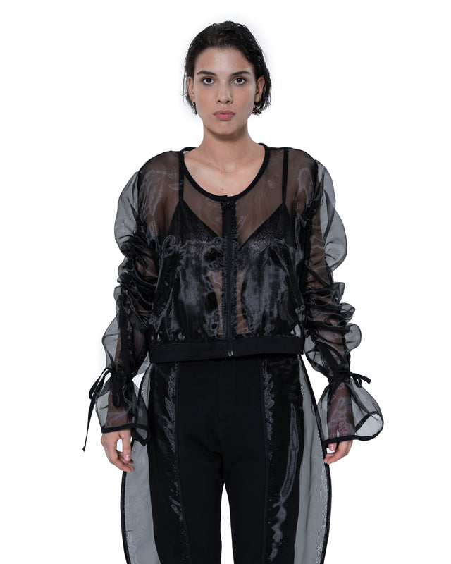 ÉTHER OVERSIZED GATHERED DRAWSTRINGS ZIP UP JACKET