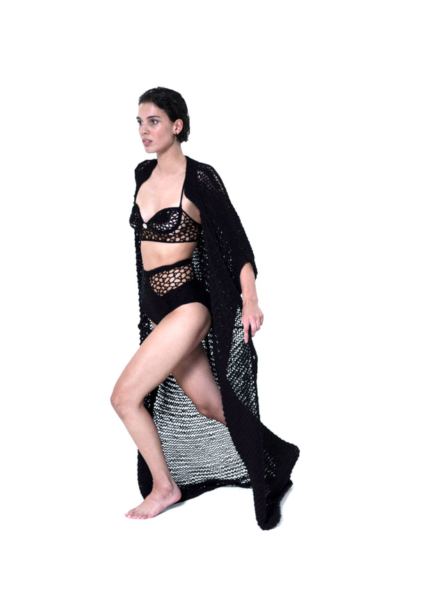 ÉTHER HAND-KNITTED NET MAXI CARDIGAN