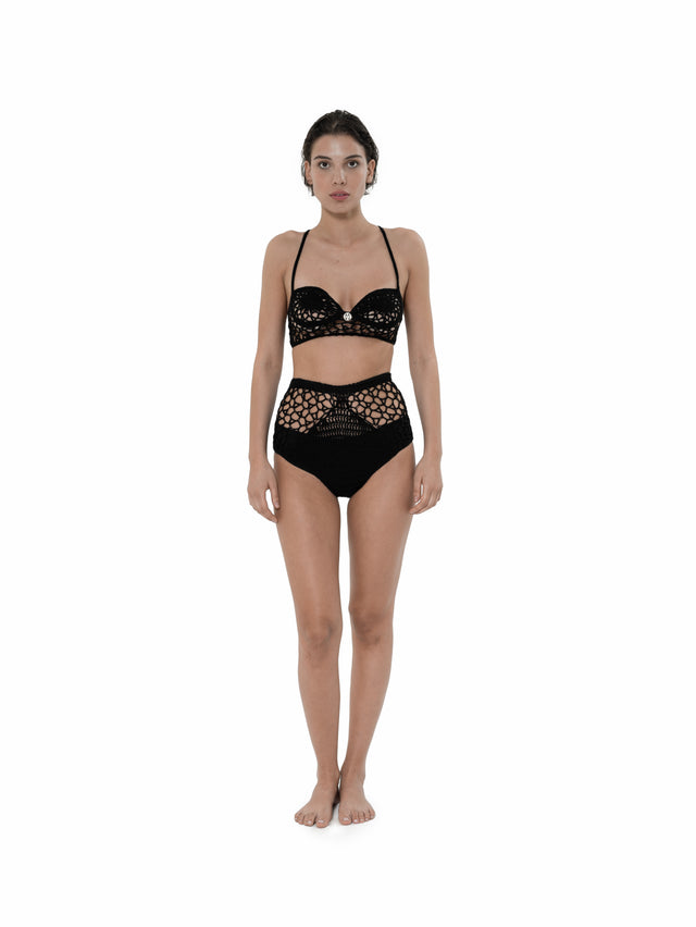 ÉTHER CROCHET HIGH-WAIST BLACK BRIEF