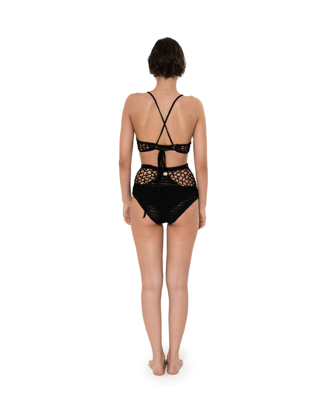 ÉTHER CROCHET HIGH-WAIST BLACK BRIEF