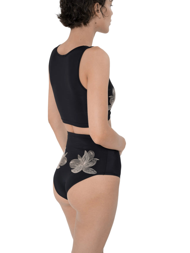 ÉTHER EMBROIDERED BLACK BIKINI TOP