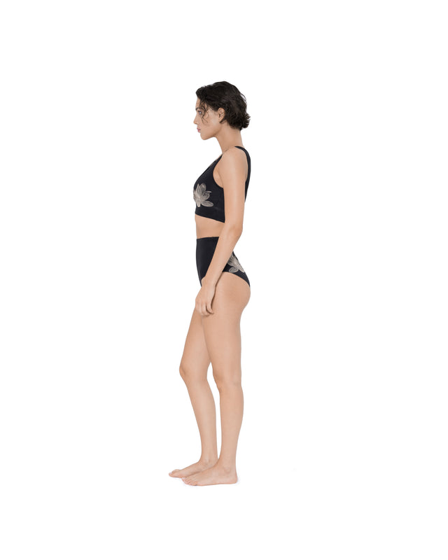 ÉTHER EMBROIDERED BLACK BIKINI BOTTOM