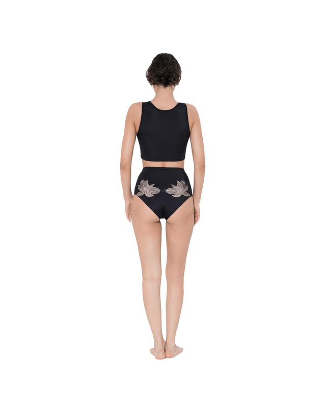 ÉTHER EMBROIDERED BLACK BIKINI TOP