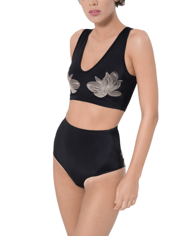 ÉTHER EMBROIDERED BLACK BIKINI BOTTOM