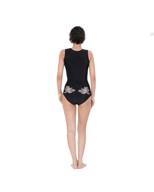 ÉTHER BLACK EMBROIDERED SWIMSUIT