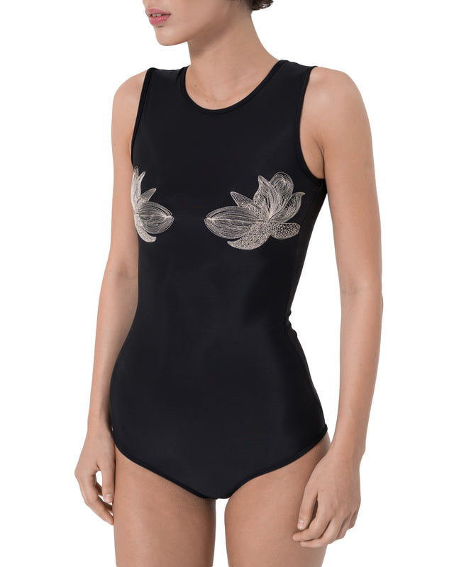 ÉTHER BLACK EMBROIDERED SWIMSUIT