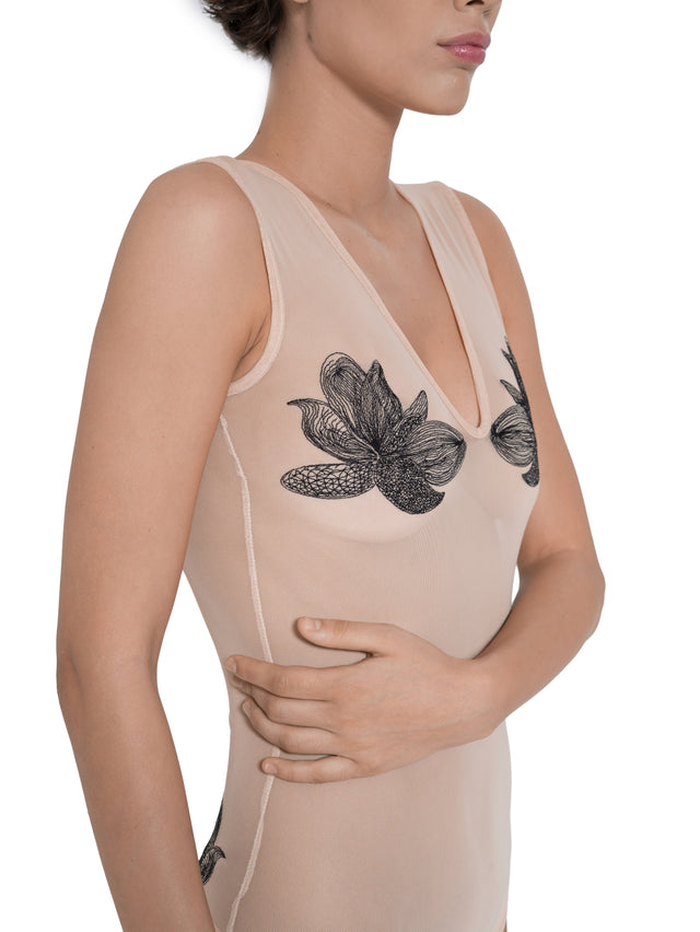 ÉTHER NUDE EMBROIDERED V BODY SUIT