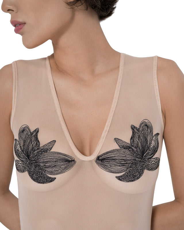 ÉTHER NUDE EMBROIDERED V BODY SUIT