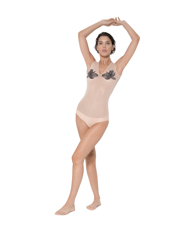 ÉTHER NUDE EMBROIDERED V BODY SUIT