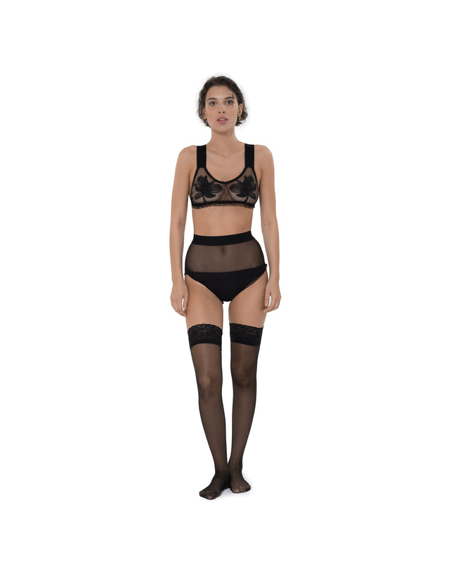 ÉTHER BLACK EMBROIDERED ORGANZA BRA