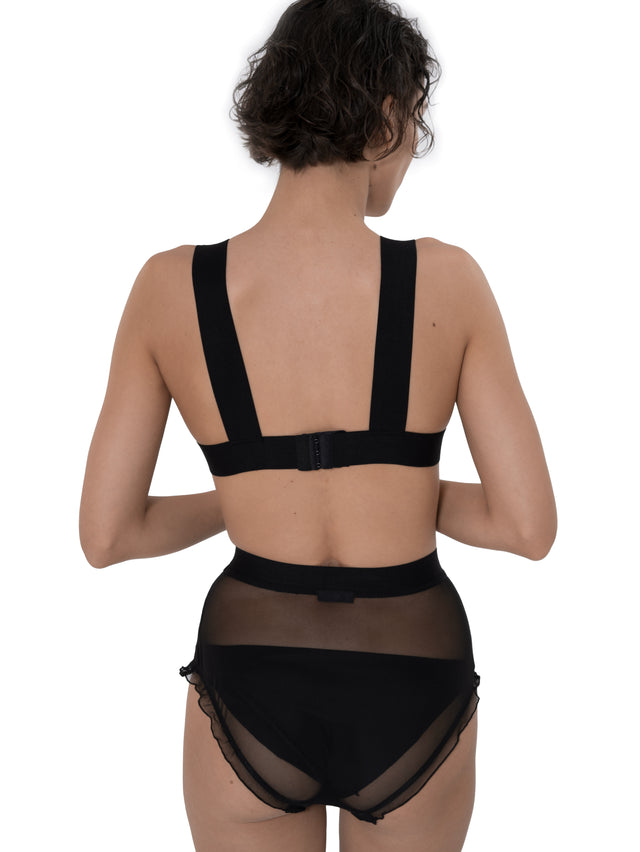 ÉTHER BLACK EMBROIDERED ORGANZA BRA
