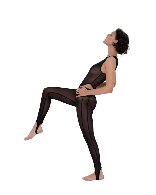 ÉTHER BLACK SHEER HIGH CUT BODYSUIT