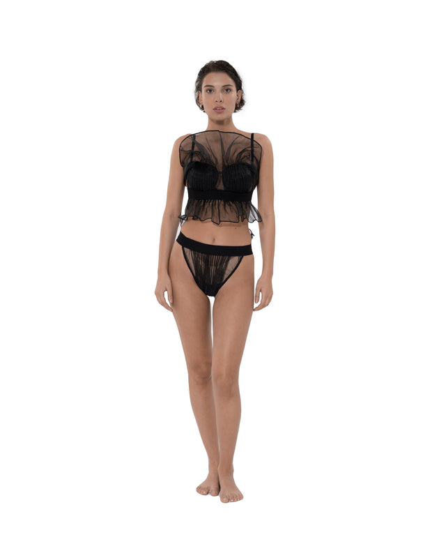 ÉTHER BLACK ORGANZA PLEATED BRA-CORSET