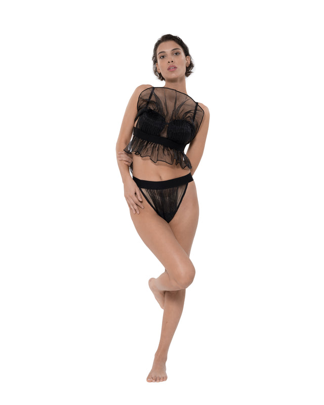 ÉTHER BLACK ORGANZA PLEATED BRIEF