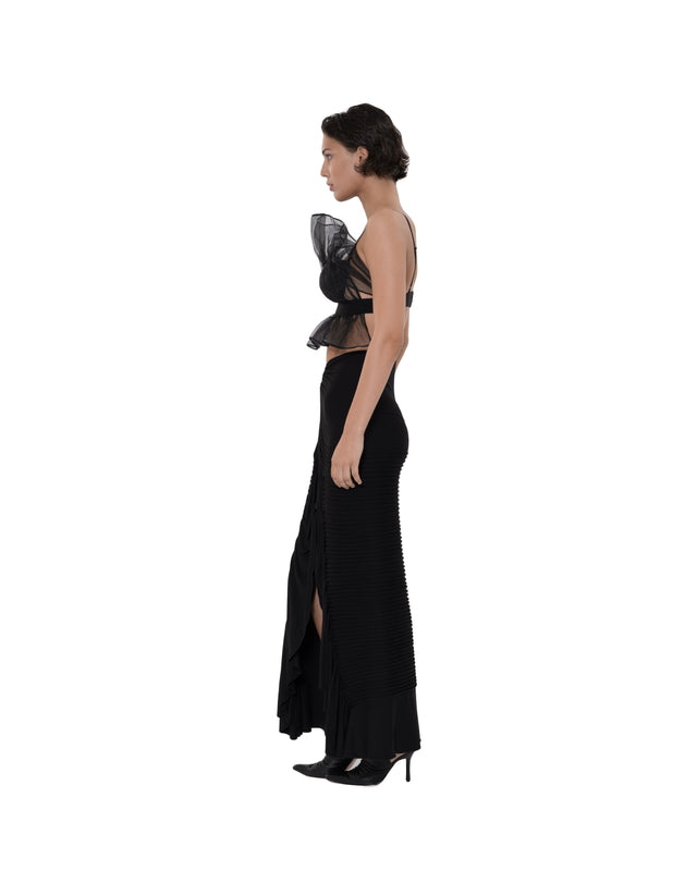 ÉTHER STITCHED BLACK WRAP JERSEY SKIRT