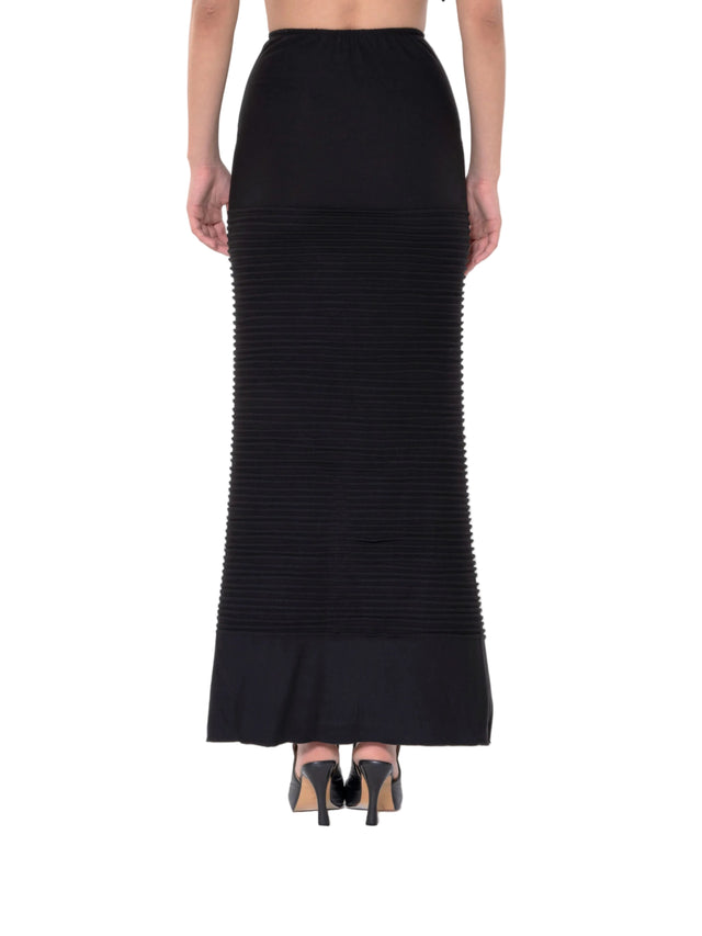 ÉTHER STITCHED BLACK WRAP JERSEY SKIRT