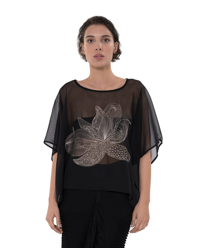 ÉTHER EMBROIDERED CHIFFON WIDE TOP
