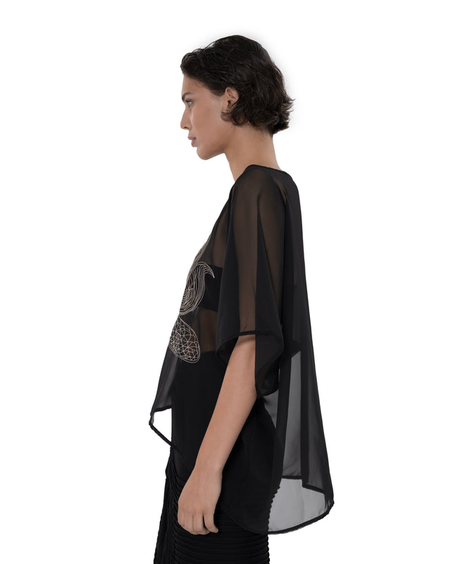 ÉTHER EMBROIDERED CHIFFON WIDE TOP