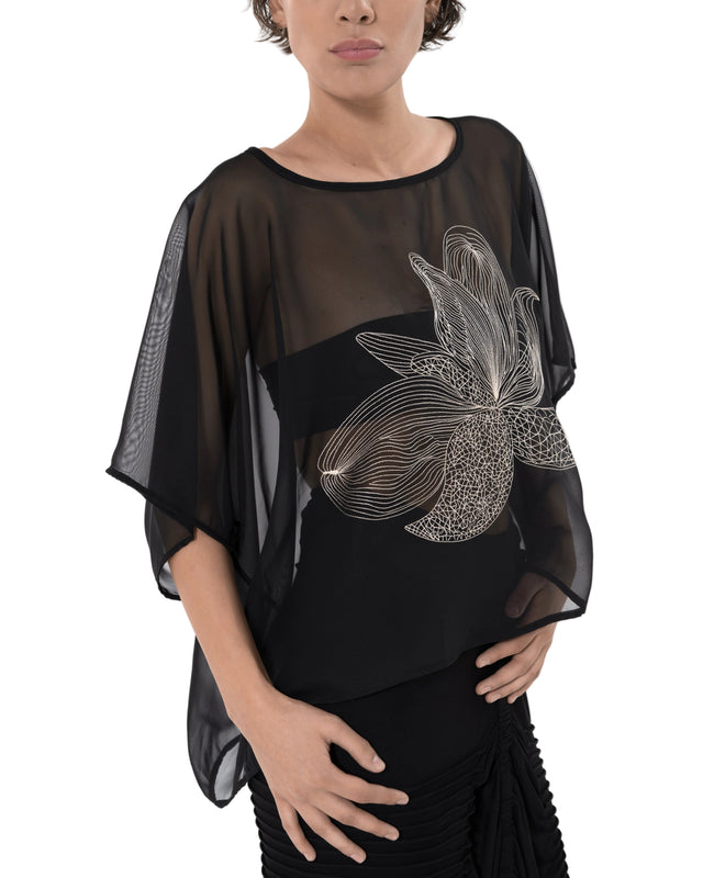 ÉTHER EMBROIDERED CHIFFON WIDE TOP